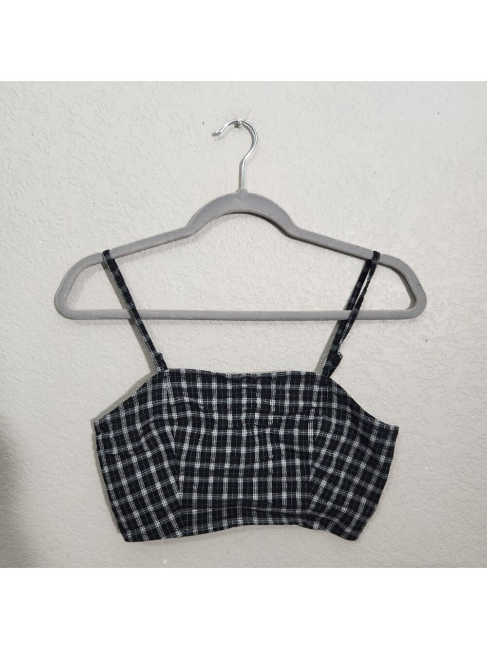 Aeropostale Black & White Plaid Crop Top With Adjustable Straps Size Small Light